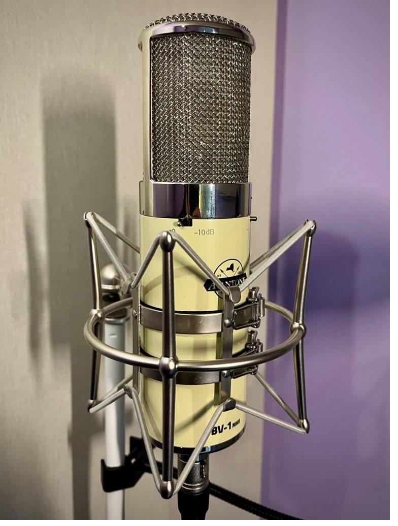Micro de studio dans la cabine d'enregistrement de L'Arche